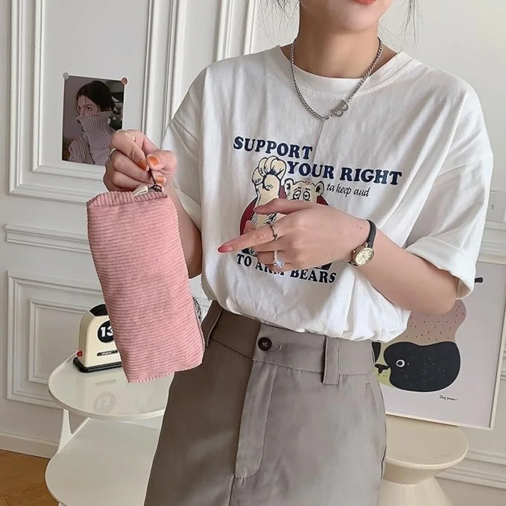 Cute Pencil Case Aesthetic Student Pencil Pouch Coin Pen Pouch Cosmetic Bag PINK